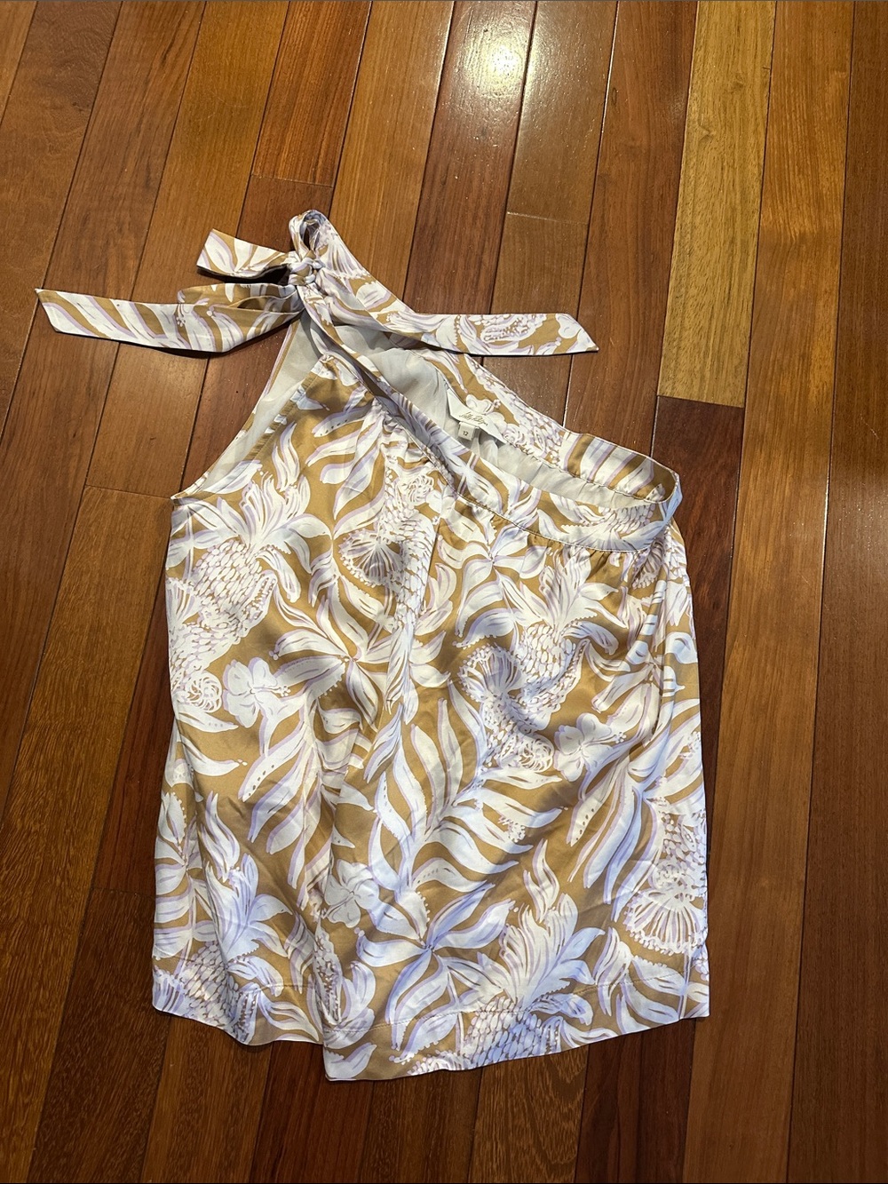 Lilly Pulitzer One-Shoulder Floral Tie-Strap Camisole in Beige and White